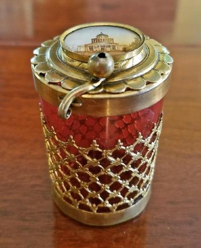 19th Century Italian Ruby Glass Box with Miniature of Basilica