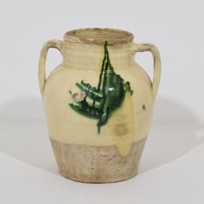19th Century Italian Yellow Green Glazed Earthenware Jug Jar