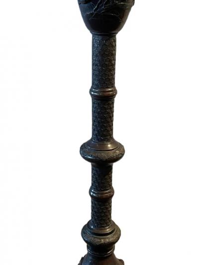 19th Century Japanese Meiji Bronze Torchiere or Floor Lamp