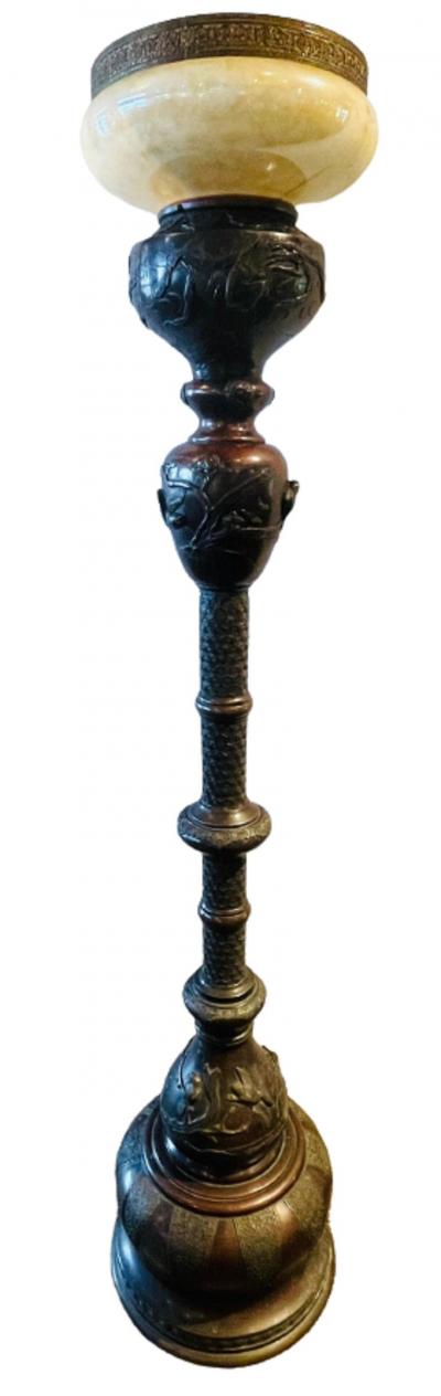 19th Century Japanese Meiji Bronze Torchiere or Floor Lamp