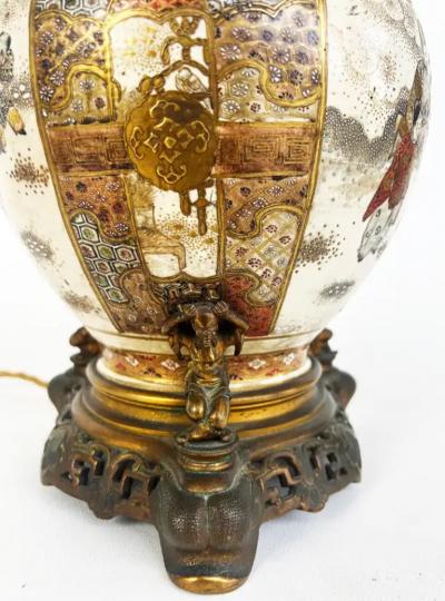 19th Century Japanese Satsuma Vases Mounted as Lamps Gilt Bronze Mounts Pair