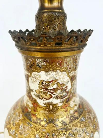 19th Century Japanese Satsuma Vases Mounted as Lamps Gilt Bronze Mounts Pair