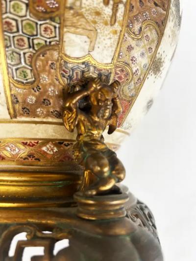 19th Century Japanese Satsuma Vases Mounted as Lamps Gilt Bronze Mounts Pair