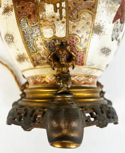 19th Century Japanese Satsuma Vases Mounted as Lamps Gilt Bronze Mounts Pair