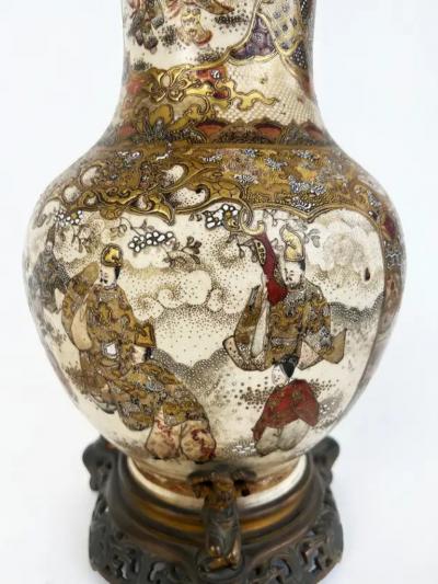 19th Century Japanese Satsuma Vases Mounted as Lamps Gilt Bronze Mounts Pair