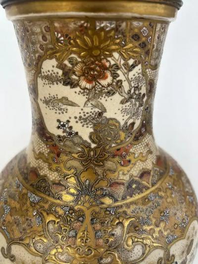 19th Century Japanese Satsuma Vases Mounted as Lamps Gilt Bronze Mounts Pair