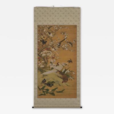 19th Century Japanese Scroll Painting Birds Flowers of the Four Seasons 
