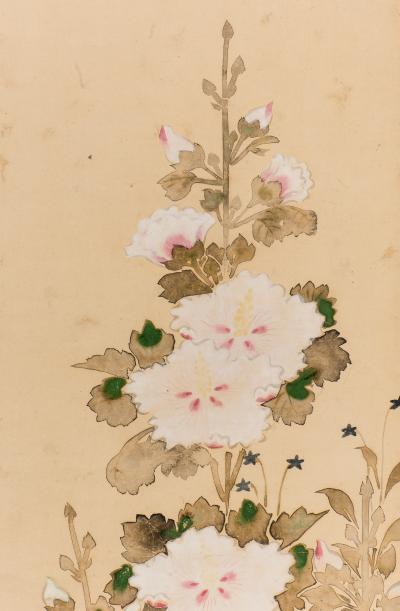 19th Century Japanese Scroll of Hollyhocks