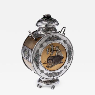 19th Century Japanese Solid Silver Enamel Shibayama Koro c 1890