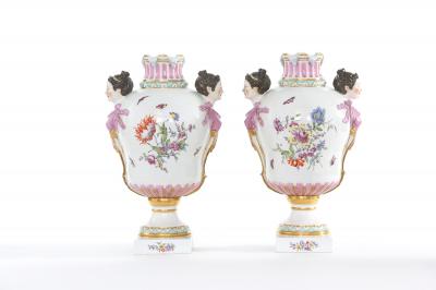 19th Century KPM Pair Gilt Foral Porcelain Decorative Urns