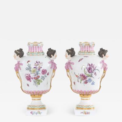 19th Century KPM Pair Gilt Foral Porcelain Decorative Urns