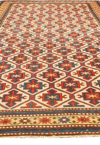 19th Century Kazak Handmade Wool Rug in Red Yellow and Blue