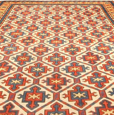 19th Century Kazak Handmade Wool Rug in Red Yellow and Blue