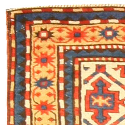 19th Century Kazak Handmade Wool Rug in Red Yellow and Blue