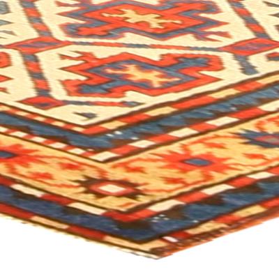 19th Century Kazak Handmade Wool Rug in Red Yellow and Blue