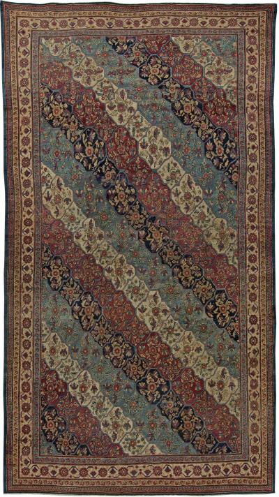 19th Century Kirman Bold Red Dark and Light Blue Handwoven Wool Rug