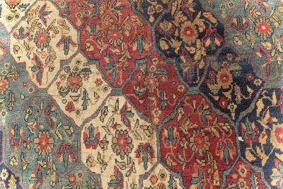 19th Century Kirman Bold Red Dark and Light Blue Handwoven Wool Rug