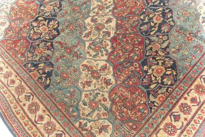 19th Century Kirman Bold Red Dark and Light Blue Handwoven Wool Rug