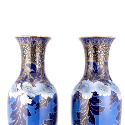 19th Century Large Art Nouveau Style Hand Painted Gilt Decorated Vases Urns