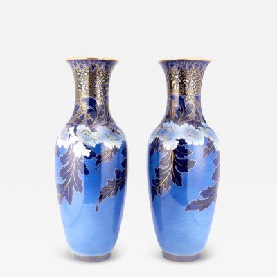 19th Century Large Art Nouveau Style Hand Painted Gilt Decorated Vases Urns