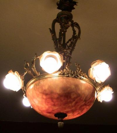 19th Century Large French Ormolu and Alabaster Chandelier