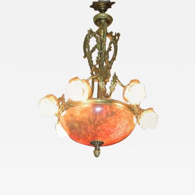 19th Century Large French Ormolu and Alabaster Chandelier