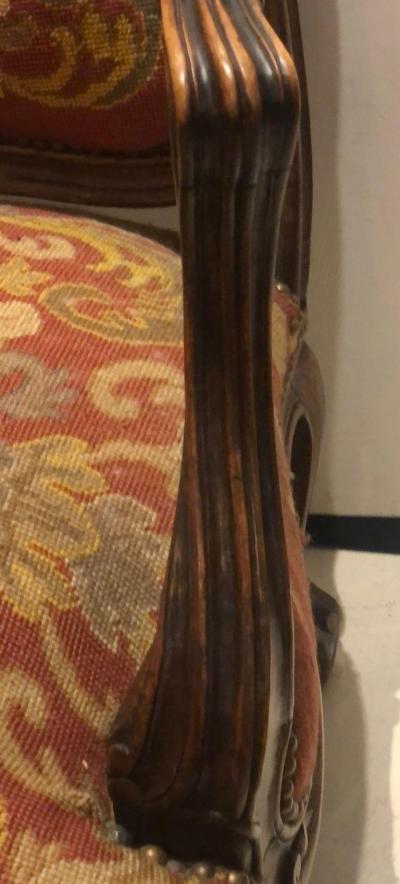 19th Century Louis XV Style Armchair Bergere Petite and Gros Point Upholstery