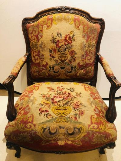 19th Century Louis XV Style Armchair Bergere Petite and Gros Point Upholstery