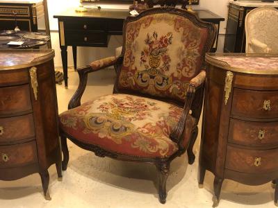 19th Century Louis XV Style Armchair Bergere Petite and Gros Point Upholstery