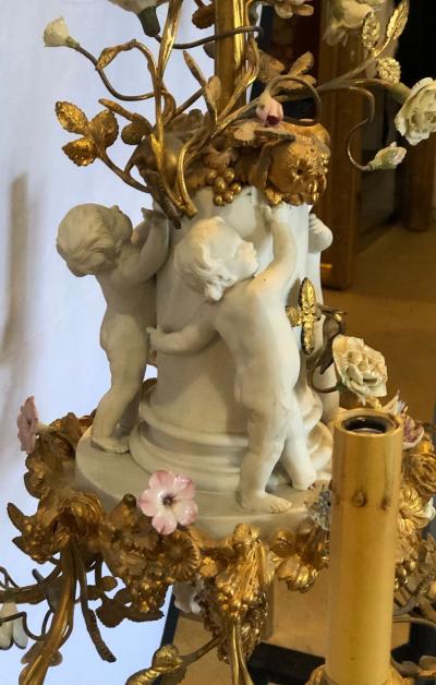19th Century Louis XVI Gilt Bronze Meissen and Sevres Parian Chandelier