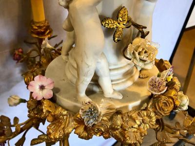 19th Century Louis XVI Gilt Bronze Meissen and Sevres Parian Chandelier