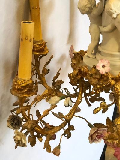 19th Century Louis XVI Gilt Bronze Meissen and Sevres Parian Chandelier