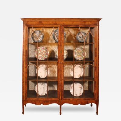 19th Century Mahogany And Burl Walnut Display Cabinet With Lighting