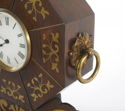 19th Century Mahogany Brass Inlay Desk Clock