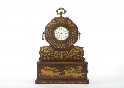 19th Century Mahogany Brass Inlay Desk Clock