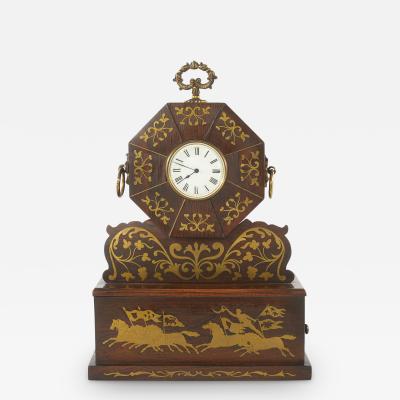 19th Century Mahogany Brass Inlay Desk Clock