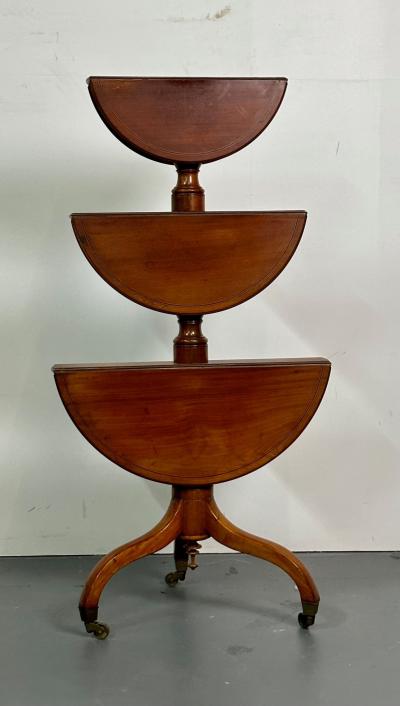 19th Century Mahogany Inlaid Three Tier Dumbwaiter Dessert Stand
