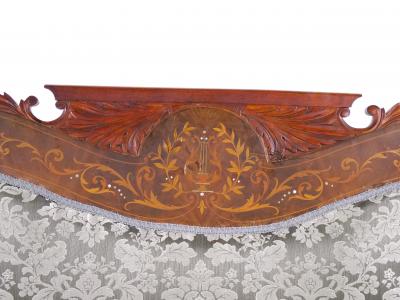 19th Century Mahogany Wood Frame Inlay Marquetry Top Settee Sofa