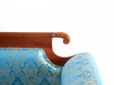 19th Century Mahogany Wood Framed Empire Style Upholstered Sofa