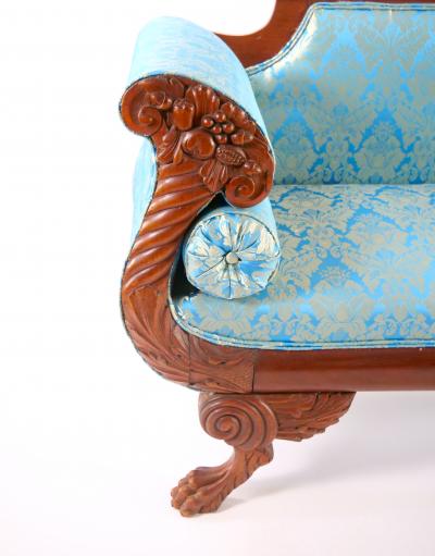 19th Century Mahogany Wood Framed Empire Style Upholstered Sofa
