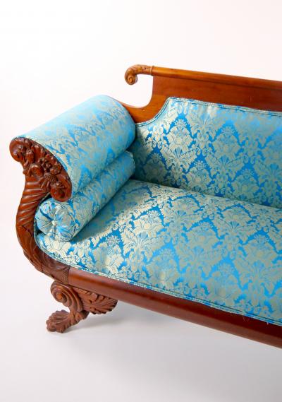 19th Century Mahogany Wood Framed Empire Style Upholstered Sofa