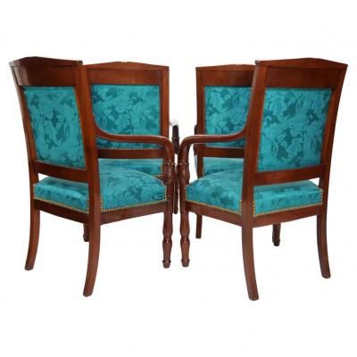19th Century Mahogany Wood Framed Upholstered Armchair Set