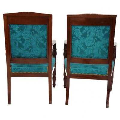 19th Century Mahogany Wood Framed Upholstered Armchair Set