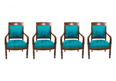19th Century Mahogany Wood Framed Upholstered Armchair Set