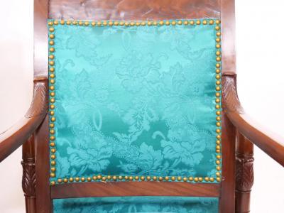 19th Century Mahogany Wood Framed Upholstered Armchair Set