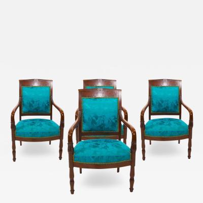 19th Century Mahogany Wood Framed Upholstered Armchair Set