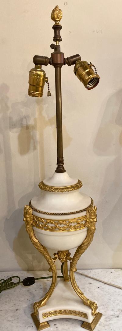 19th Century Marble and Bronze Table Lamp with Custom Shade French