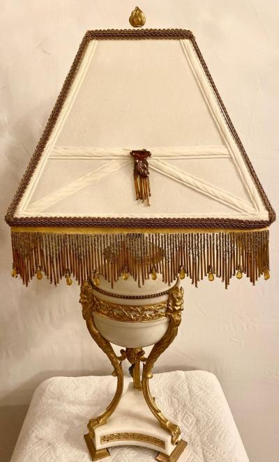19th Century Marble and Bronze Table Lamp with Custom Shade French