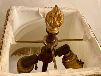 19th Century Marble and Bronze Table Lamp with Custom Shade French