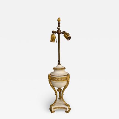 19th Century Marble and Bronze Table Lamp with Custom Shade French